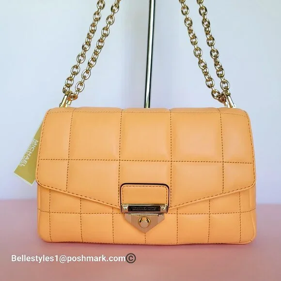MICHAEL KORS Soho Quilted Smooth Leather Shoulder Bag- Cantaloupe color ⭐